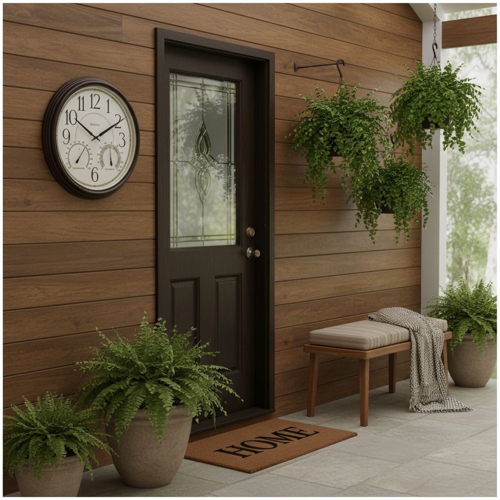 Westclox 20" Indoor/Outdoor Wall Clock, Temp/Humidity, Bronze, Weather-Resistant, Glass Lens