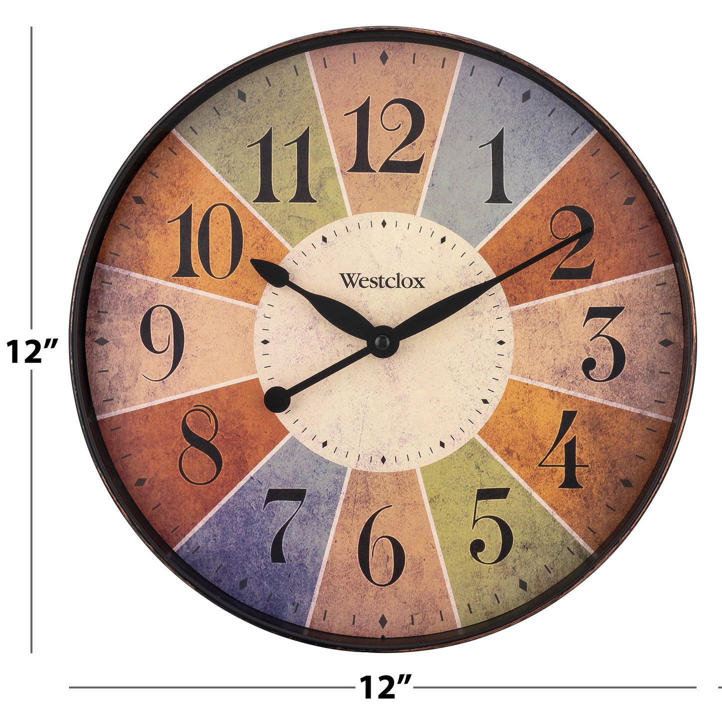 Westclox 12" Wall Clock, Easy-to-Read Colorful Dial, Slim Frame, Metal Hands, Glass Lens