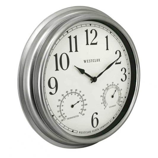 Westclox 15.75 Inch Weather Resistant Outdoor Wall Clock with Temperature and Humidity Display