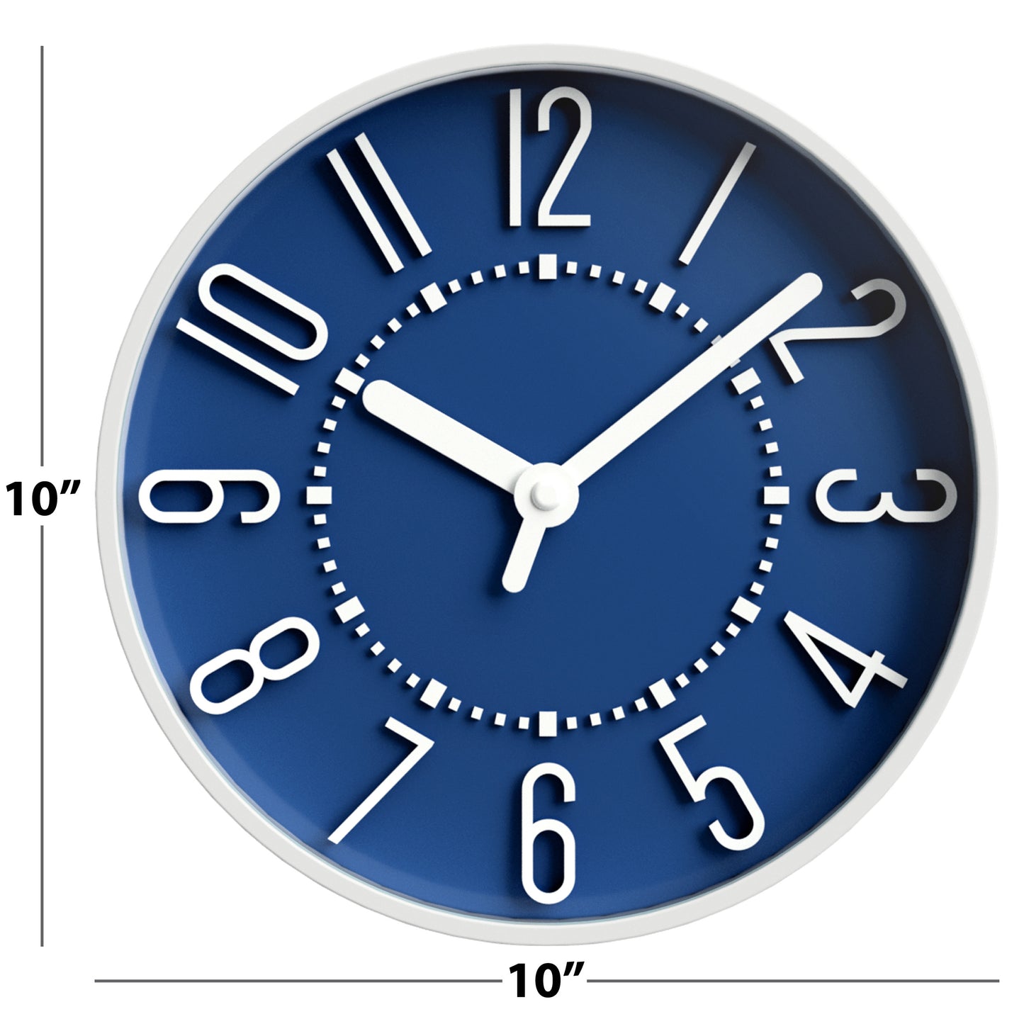 Westclox 10" Raised Numbers Wall Clock, Blue Dial, White Finish, Metal Hands, Glass Lens