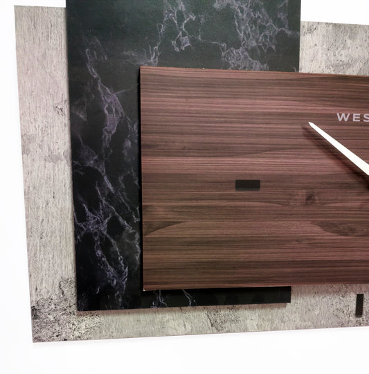 Westclox 15" x 9" Faux Cement, Marble & Woodgrain Wall Clock