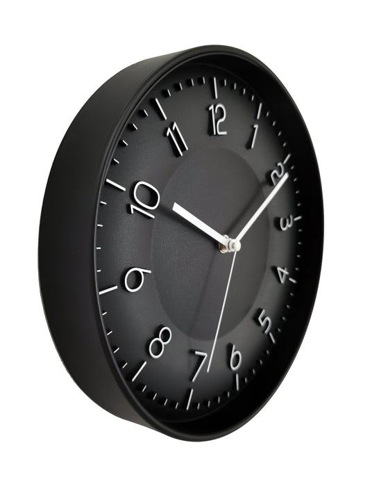 Westclox 10.75" Black & White Embossed Dial Wall Clock – Raised White Numbers, Satin Black Slim Frame