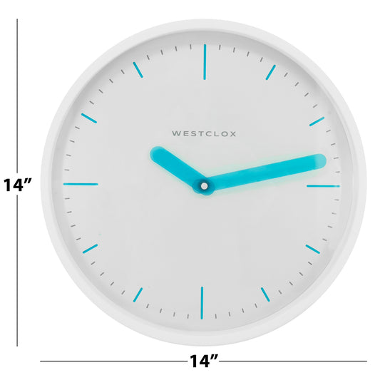 Westclox 14" Contemporary White Wall Clock with Transparent Teal Hands β Modern Analog Wall Clock
