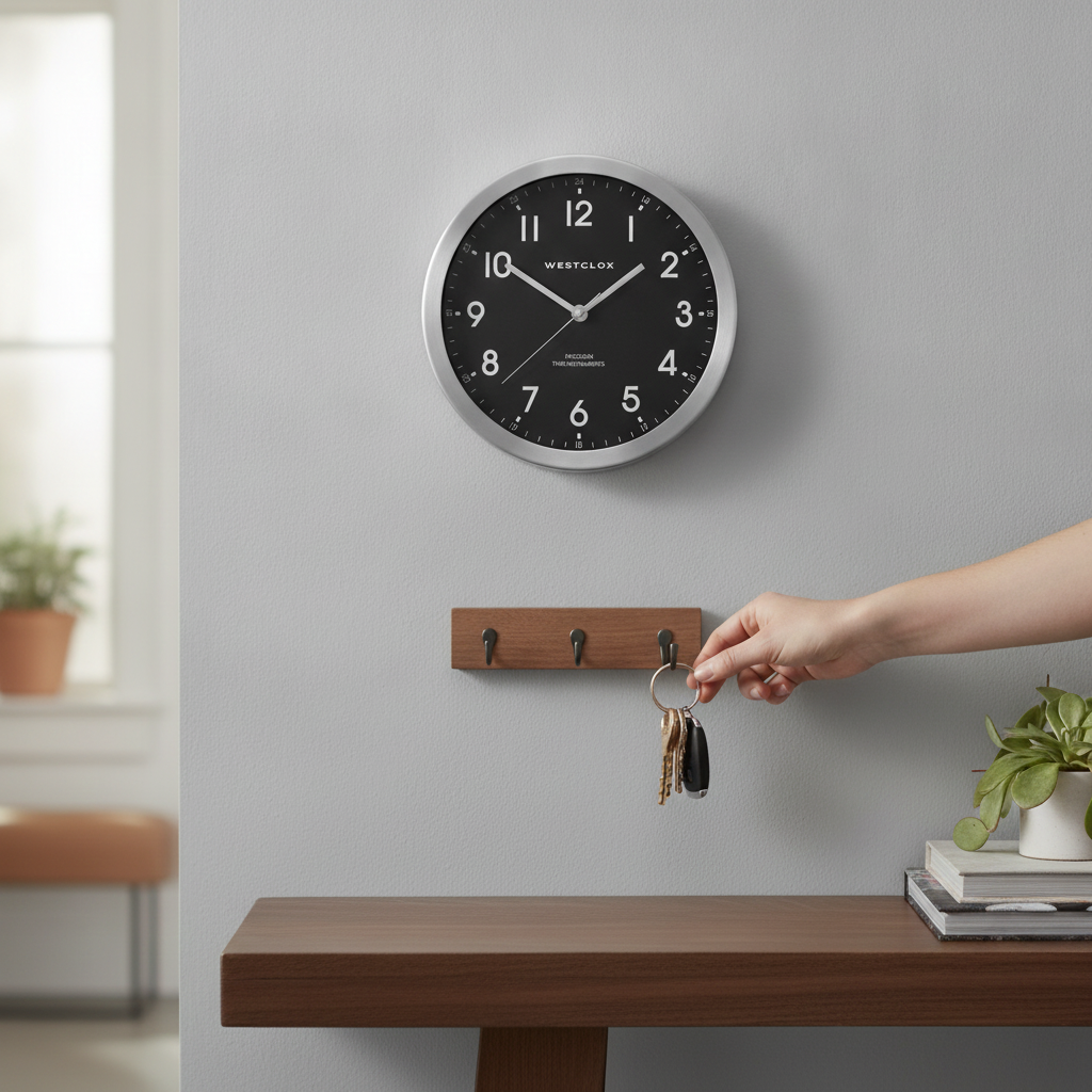 Westclox 9" Metal Wall Clock – Brushed Silver Frame with Black Dial