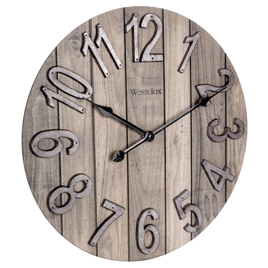 Westclox 15.5" Farmhouse Woodgrain Wall Clock with Galvanized Raised Numbers