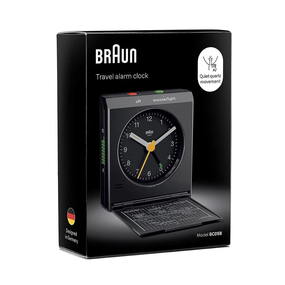 Braun BC05B Classic Travel Analogue Alarm Clock – Compact Folding Design with Snooze & Light