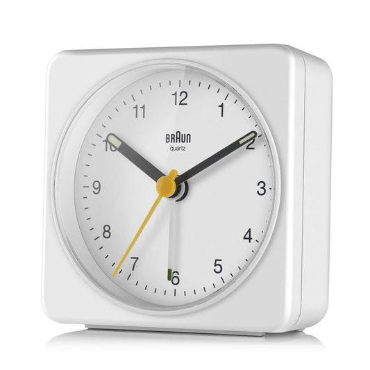 Braun BC03W Analogue Alarm Clock – Quiet Sweep Quartz & Luminous Hands (White)
