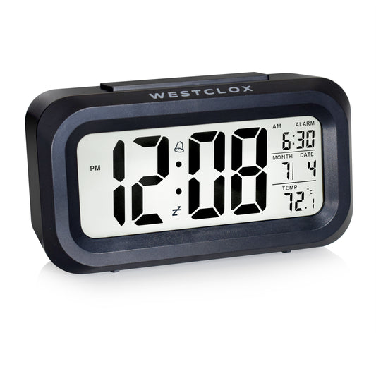 Westclox Black Digital LCD Alarm Clock – Large Display with Date & Temperature