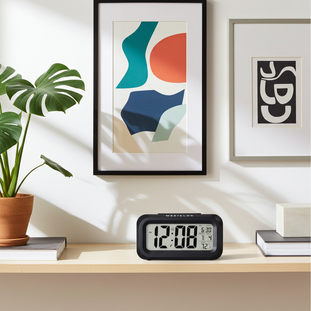 Westclox Black Digital LCD Alarm Clock – Large Display with Date & Temperature