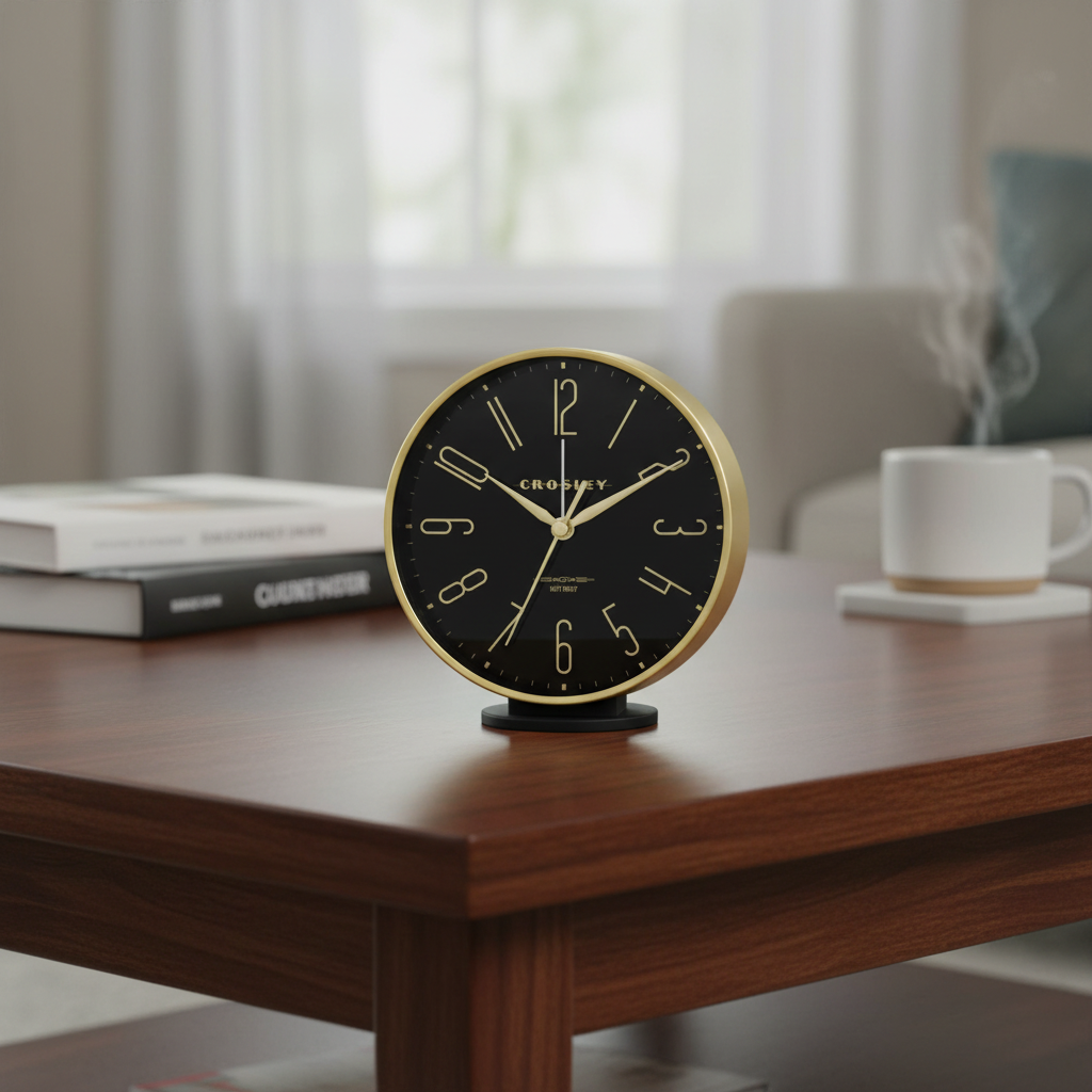Crosley Vintage Table Alarm Clock, Brushed Gold Metal Case, Large Easy-to-Read Dial, Quiet Sweep Hands