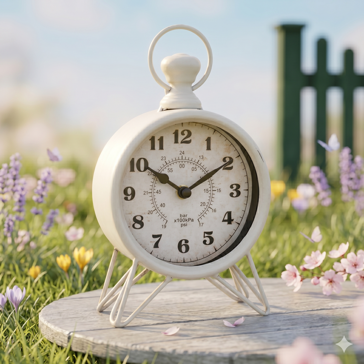 Westclox 9" Industrial Table Clock, Antique White Metal, Easy Dial, Glass Lens