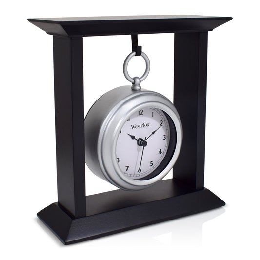 Westclox Pocket Watch Style Table Clock – Black & Silver Decorative Desk Clock