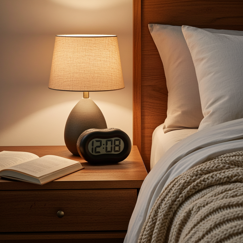 Timelink Alarm Clock, Large Time Display, Automatic Night Light, Black Rubber Case