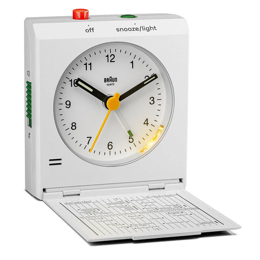 Braun BC05W Classic Travel Analogue Alarm Clock – Compact Folding Design with Snooze & Light
