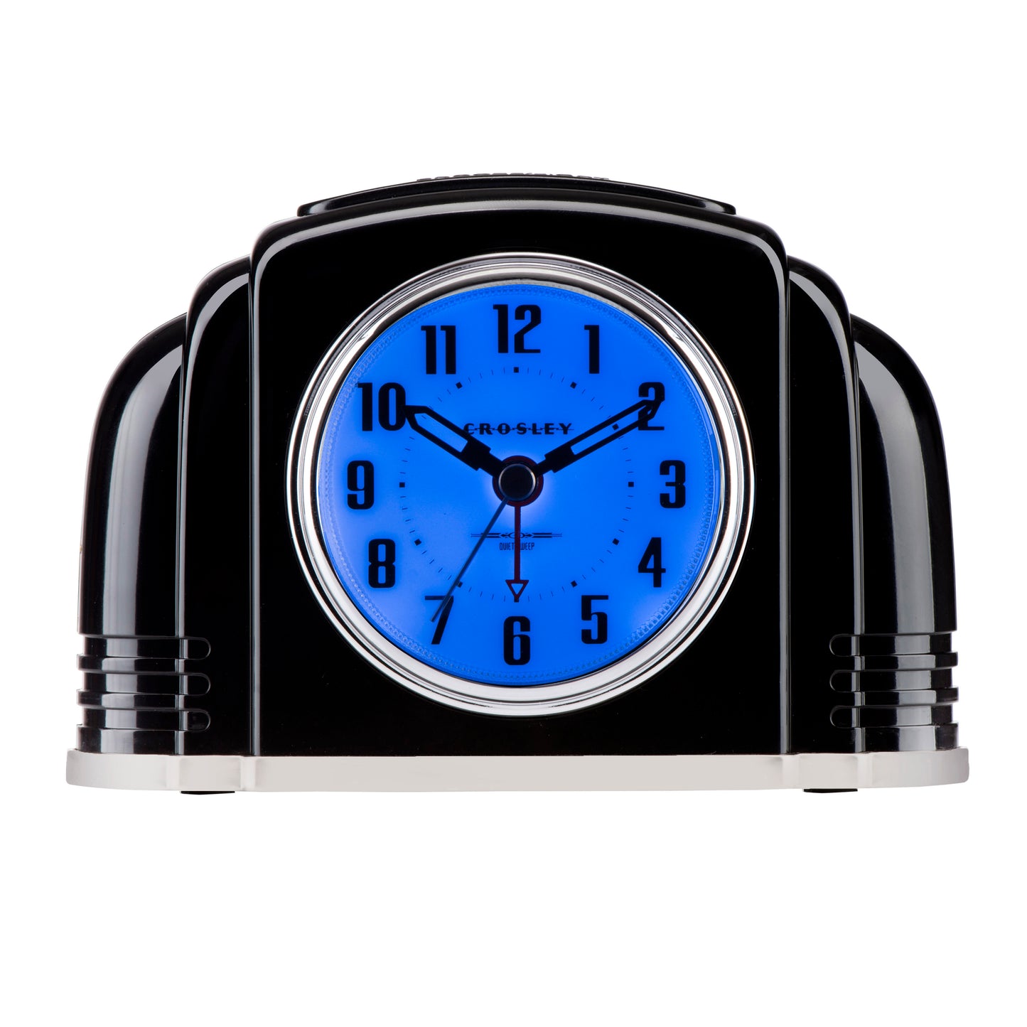 Crosley Art Deco Alarm Clock, Black "Bakelite" Style Finish, Chrome Metal Trim, Quiet Seconds Hand