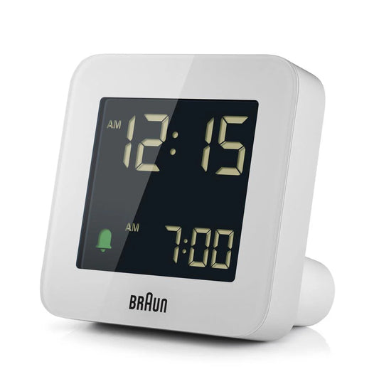 Braun BC09 Digital Alarm Clock – Reverse LCD & Crescendo Alarm (White)