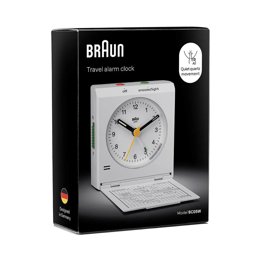 Braun BC05W Classic Travel Analogue Alarm Clock – Compact Folding Design with Snooze & Light