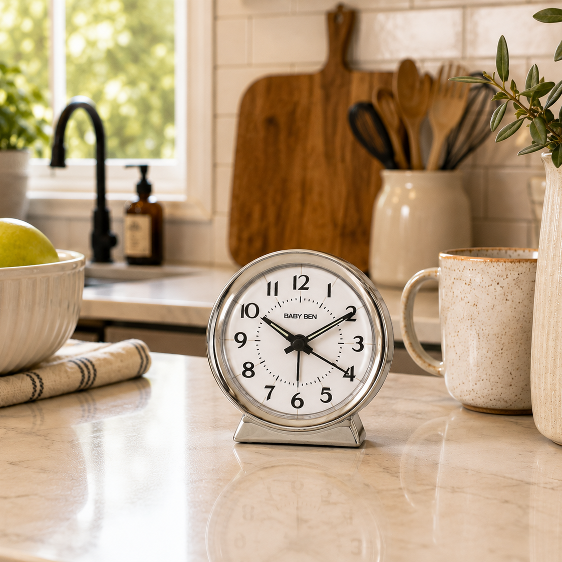 Baby Ben Iconic Alarm Clock, Loud Beeping Alarm, Chrome Finish Metal Case, Easy Controls
