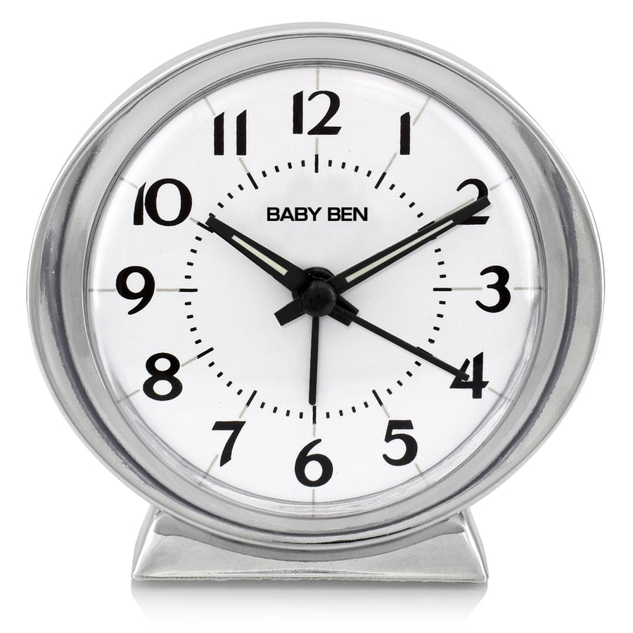 Baby Ben Iconic Alarm Clock, Traditional Beeping Alarm, Chrome Finish Metal Case, Easy Controls