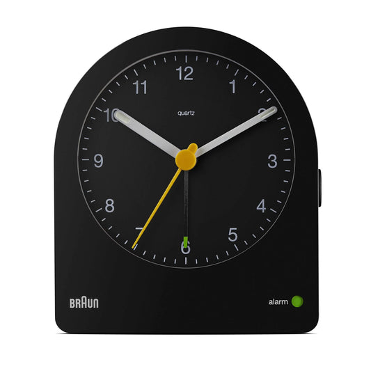 Braun BC22 Analogue Alarm Clock – Continuous Backlight & Quiet Quartz (Black)