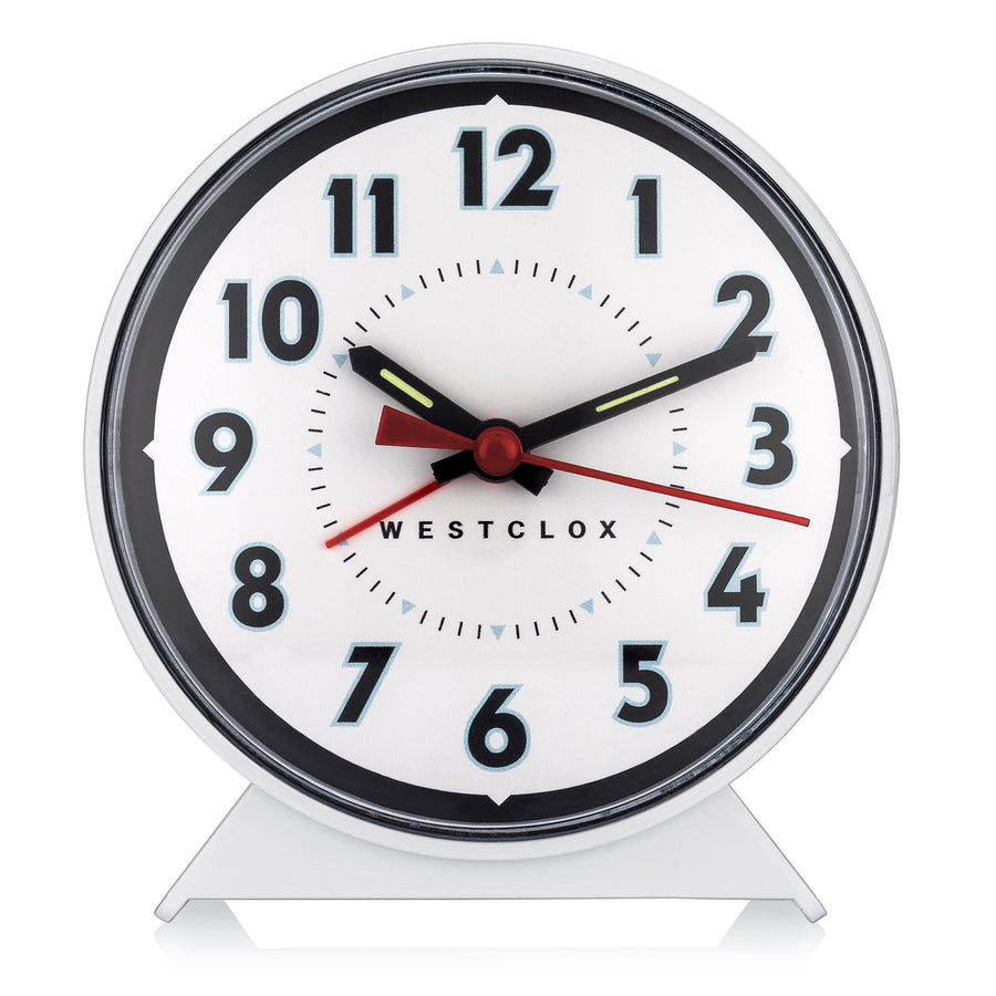Westclox Loud Bell Alarm Clock, Wind Up Powered, Easy Controls, White Case, No Batteries