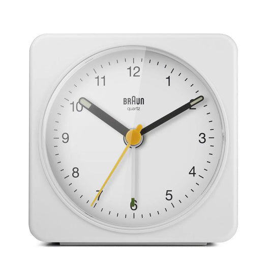 Braun BC03W Analogue Alarm Clock – Quiet Sweep Quartz & Luminous Hands (White)
