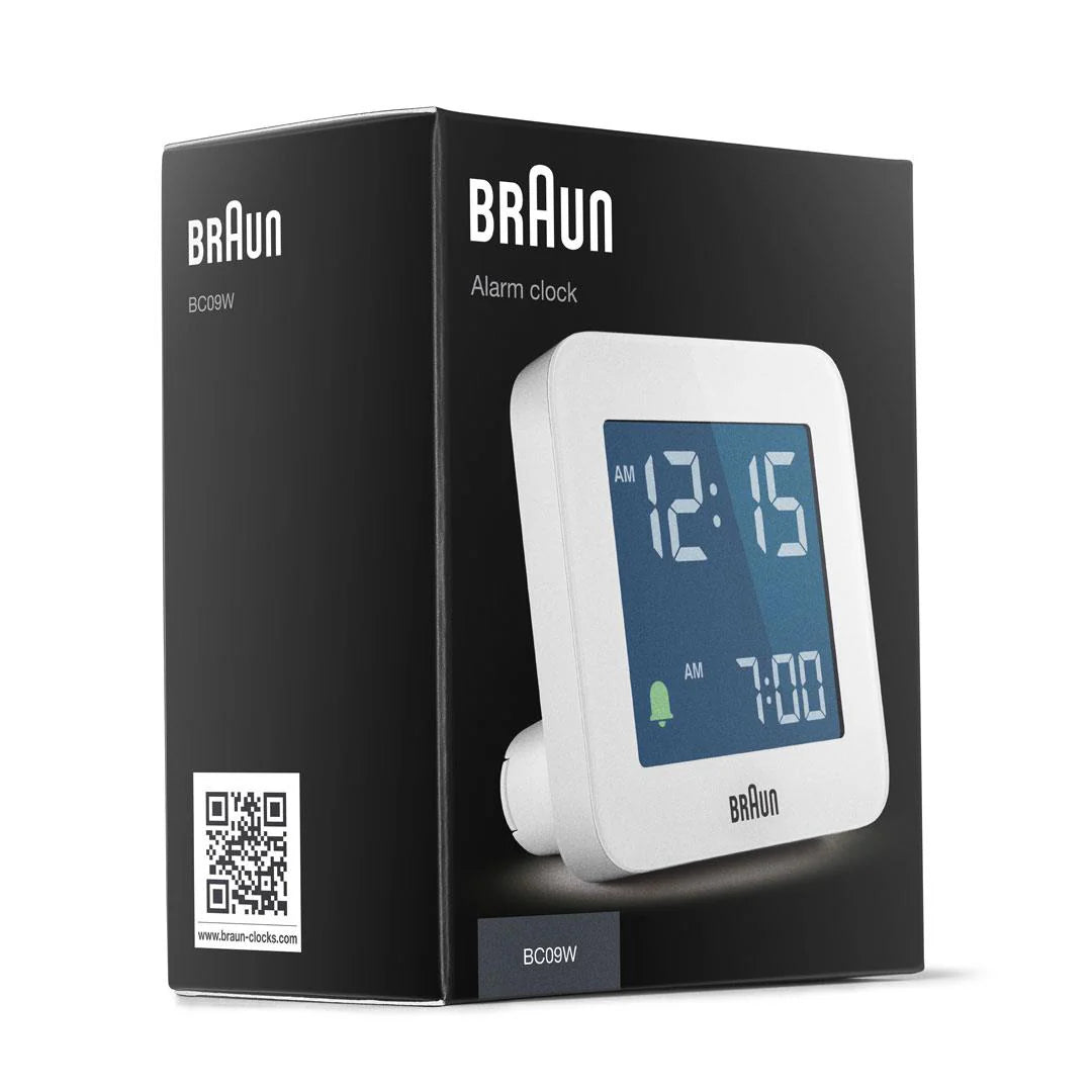 Braun BC09 Digital Alarm Clock – Reverse LCD & Crescendo Alarm (White)