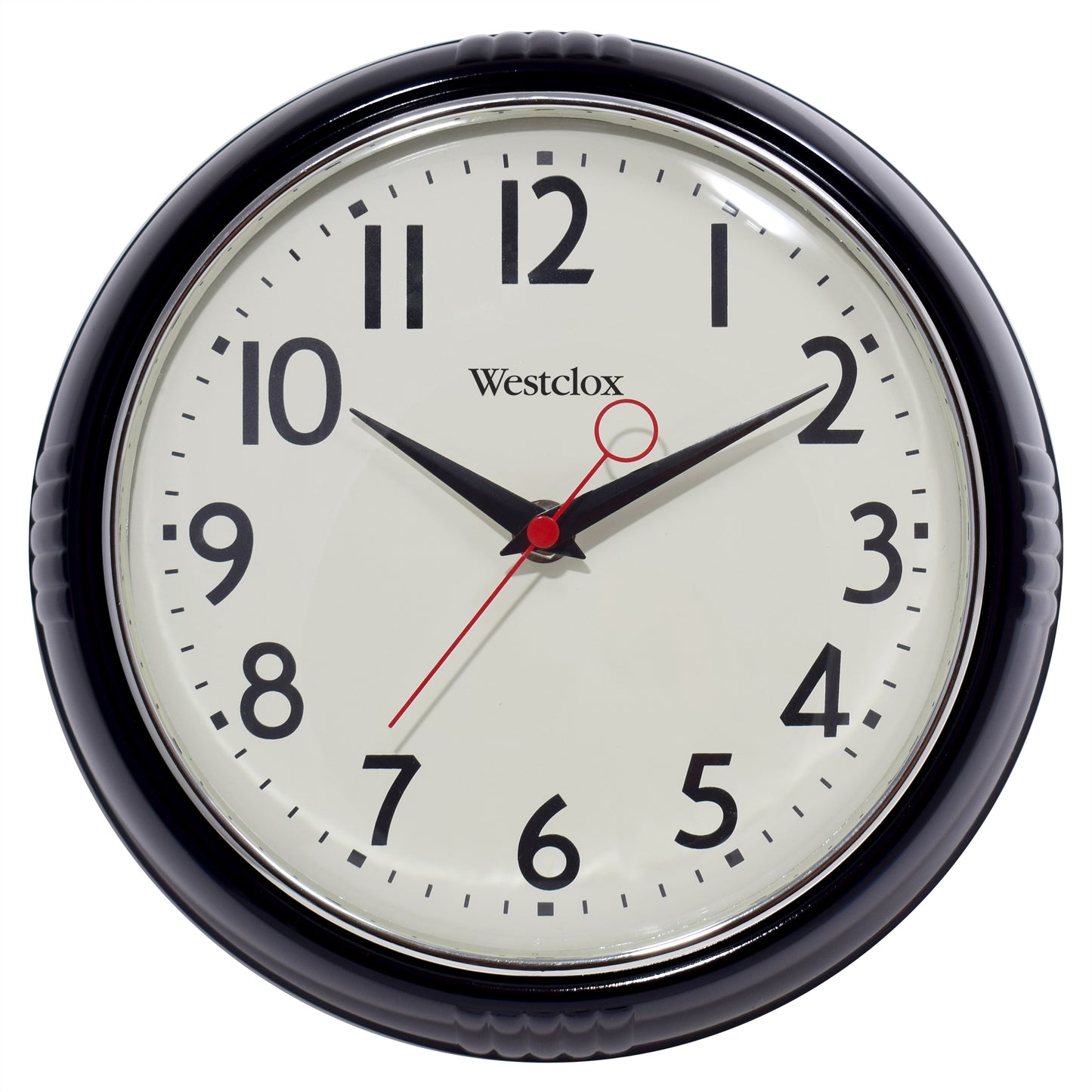 Westclox 1950 Retro 9.5" Extra Thick Round Wall Clock Black 32042BK