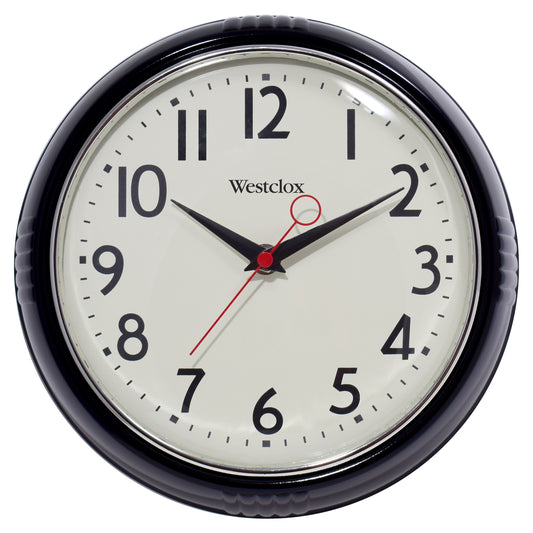 Westclox 1950 Retro 9.5" Extra Thick Round Wall Clock Black 32042BK