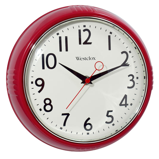 Westclox 1950 Retro 9.5" Extra Thick Round Wall Clock Red 32042R