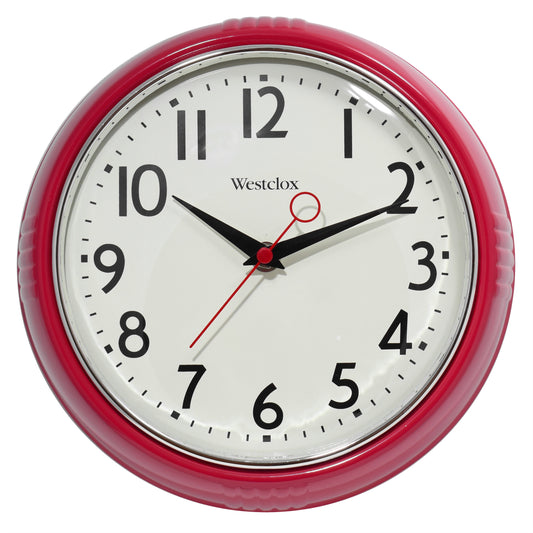 Westclox 1950 Retro 9.5" Extra Thick Round Wall Clock Red 32042R
