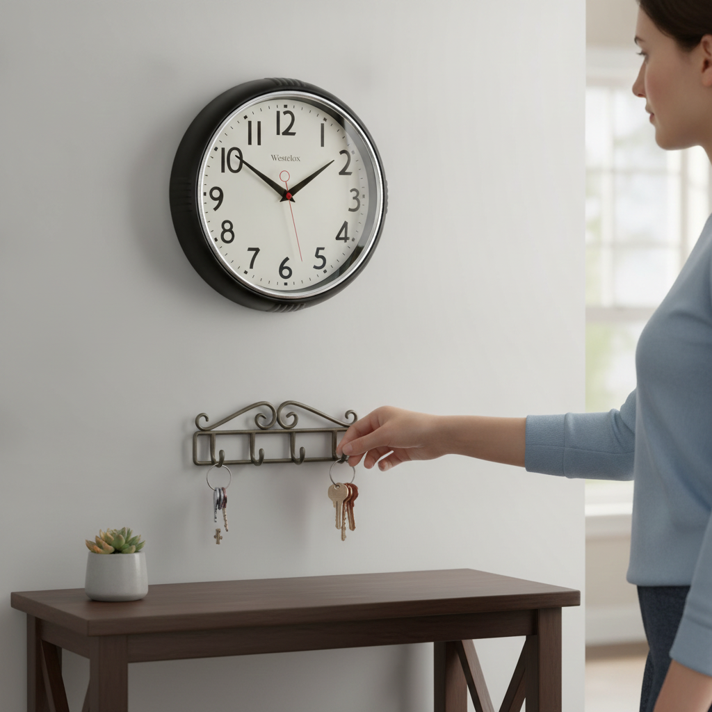 Westclox 12" Black Retro Wall Clock – Gloss Finish with Chrome Bezel