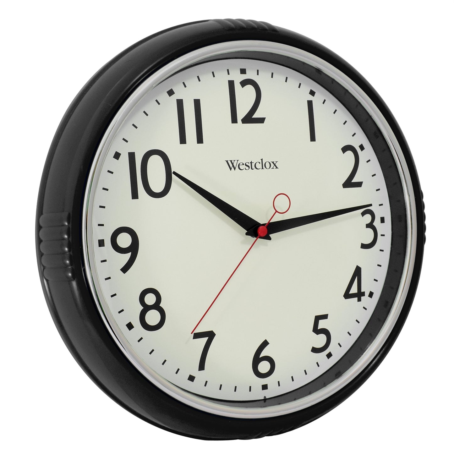 Westclox 12" Black Retro Wall Clock – Gloss Finish with Chrome Bezel