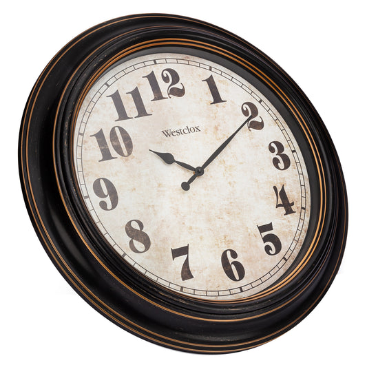 Westclox 20" Vintage Distressed Wall Clock – Black & Gold Frame