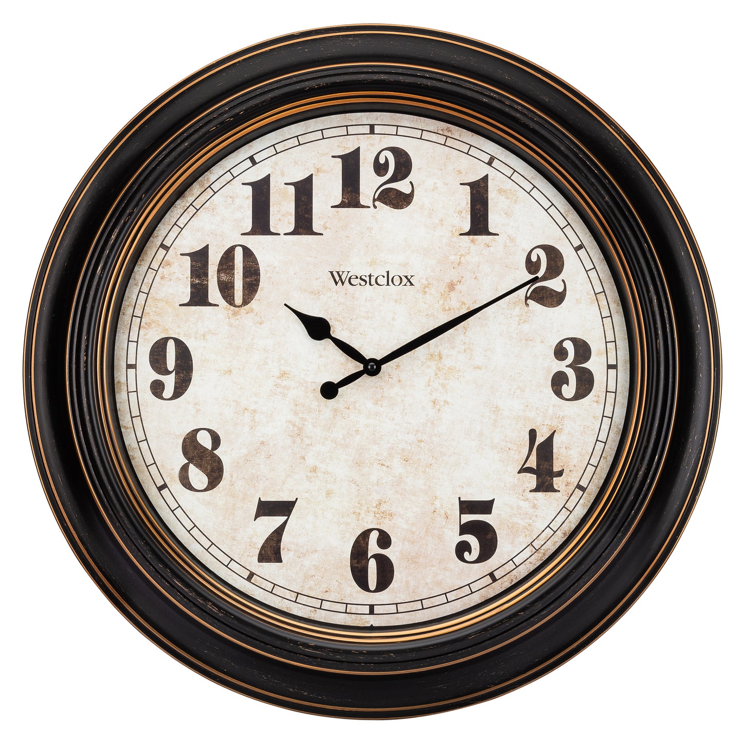 Westclox 24" Vintage Wall Clock – Distressed Dial with Black & Gold Frame