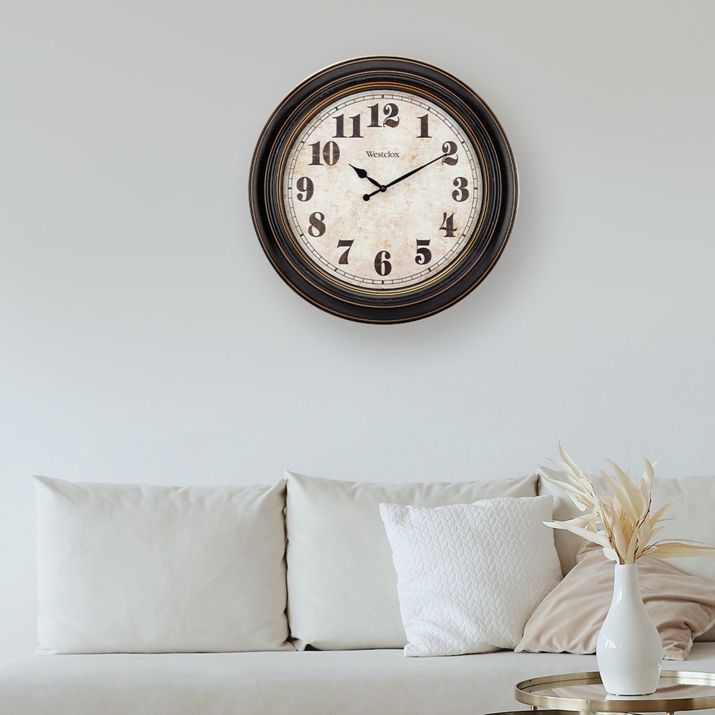 Westclox 24" Vintage Wall Clock – Distressed Dial with Black & Gold Frame