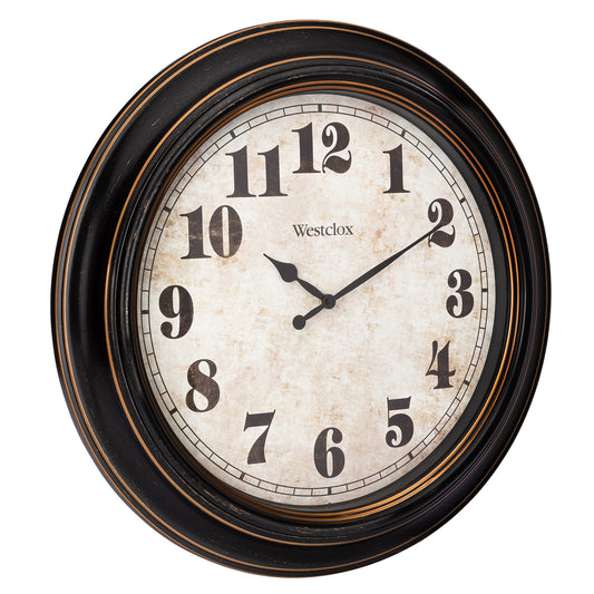 Westclox 24" Vintage Wall Clock – Distressed Dial with Black & Gold Frame