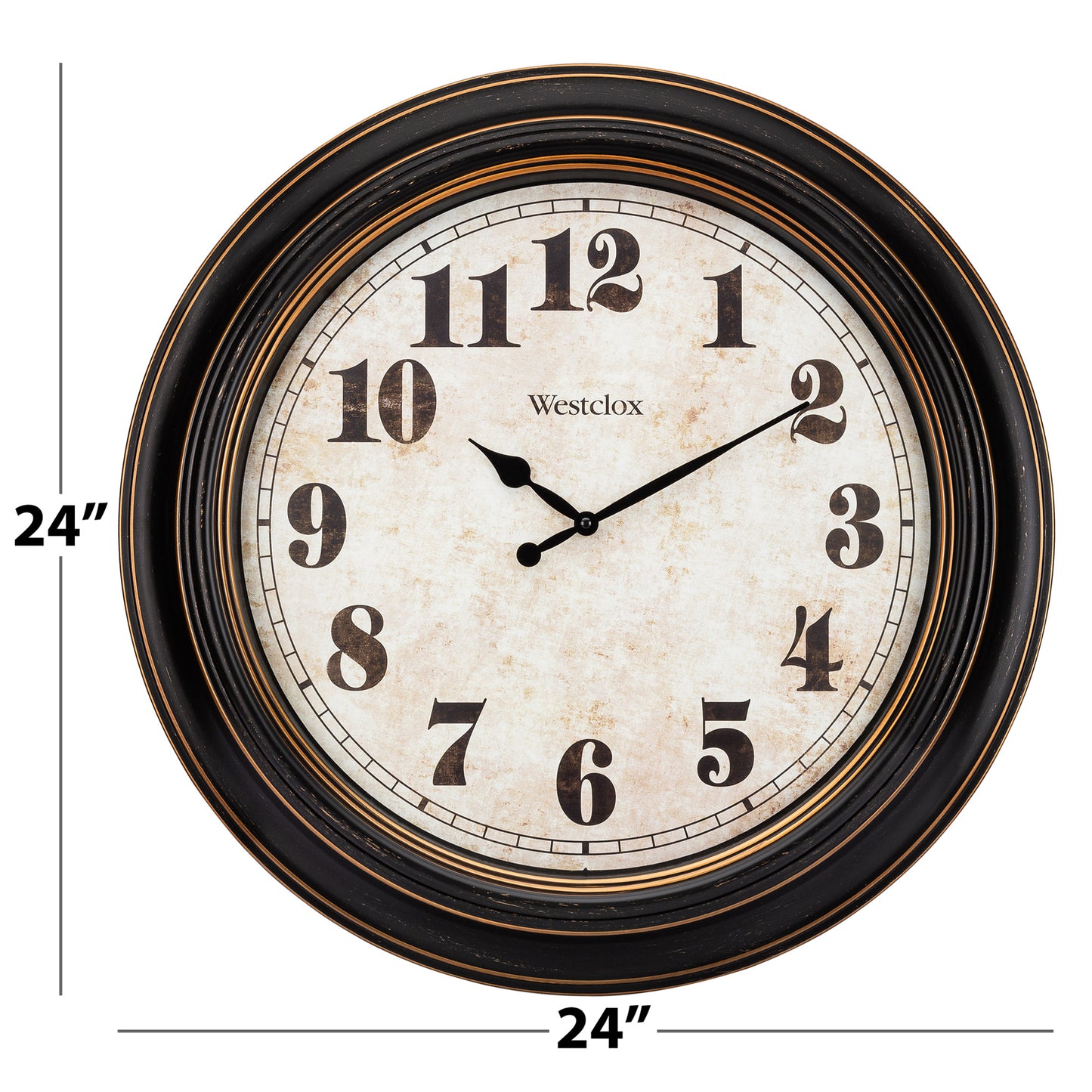 Westclox 24" Vintage Wall Clock – Distressed Dial with Black & Gold Frame