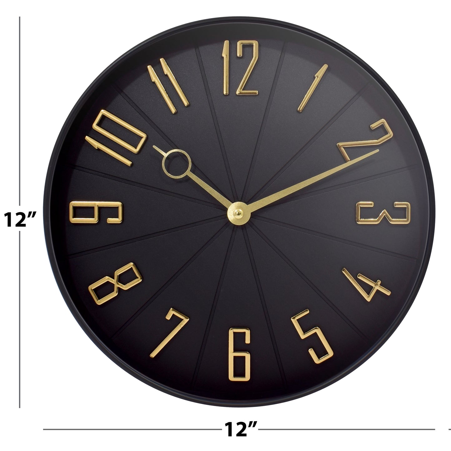 Westclox 12" Contemporary Wall Clock, Raised Gold Numbers, Satin Black, Gold Hands, Glass Lens