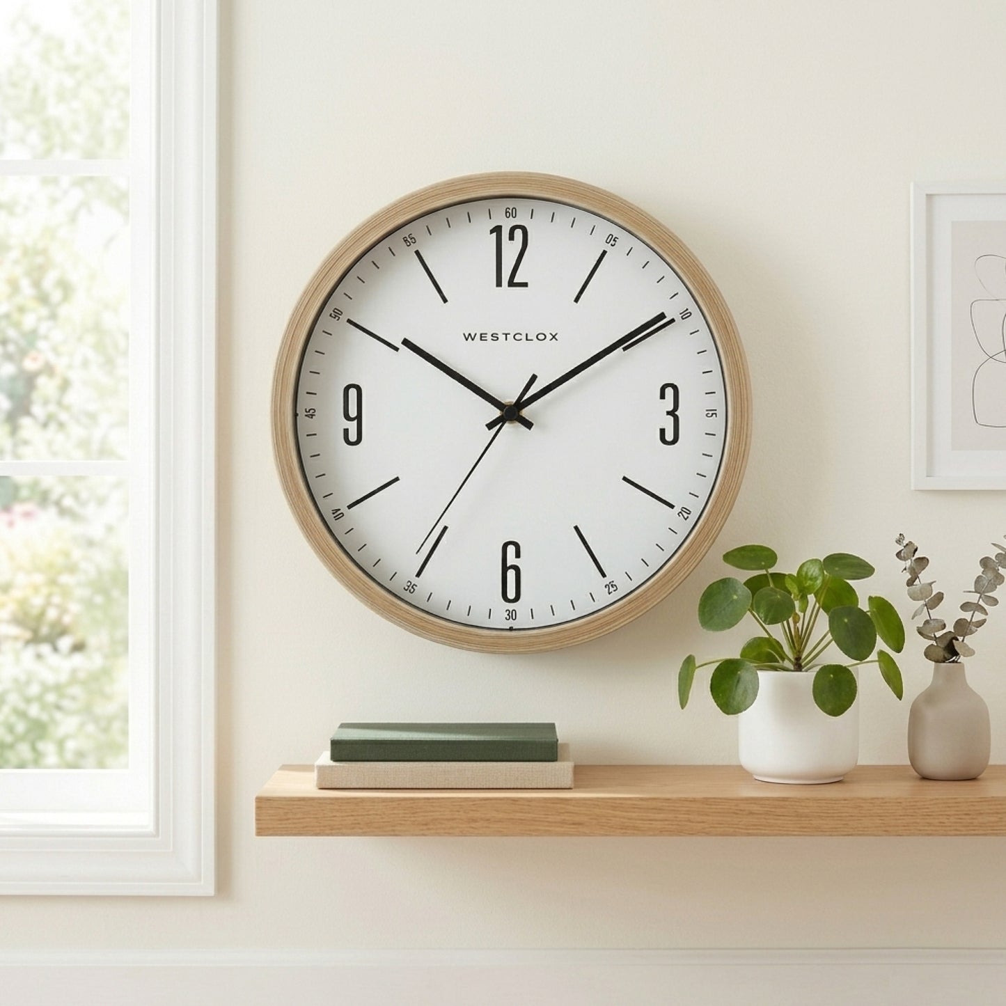 Westclox 10" Wall Clock, Painted Woodgrain Finish, Large Easy-to-Read Contemporary Dial, Glass Lens