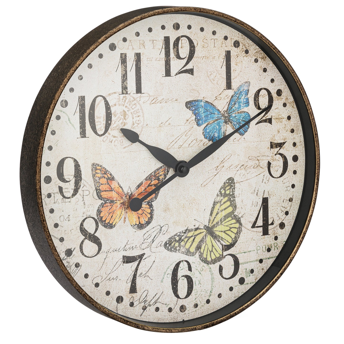 Westclox 12" Vintage Butterflies Wall Clock, Colorful Dial, Bronze Textured Finish, Glass Lens