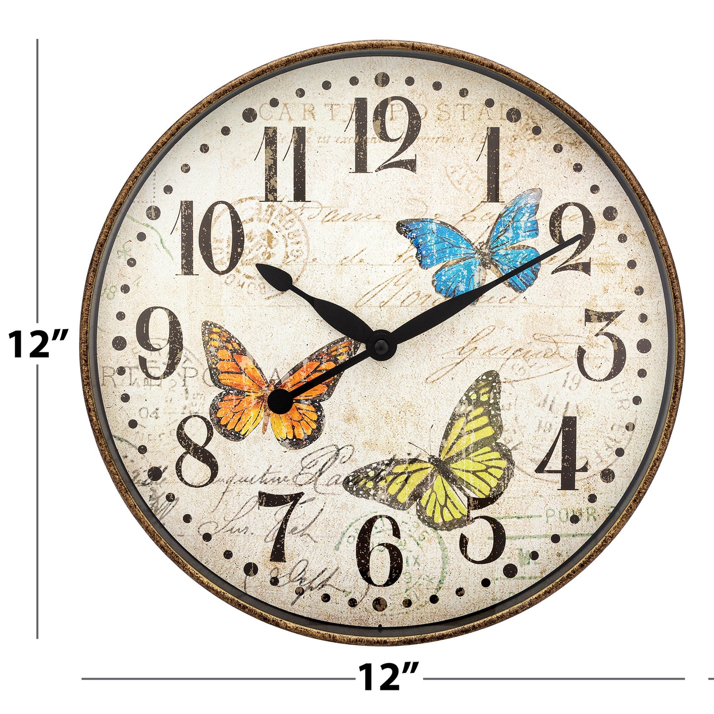 Westclox 12" Vintage Butterflies Wall Clock, Colorful Dial, Bronze Textured Finish, Glass Lens