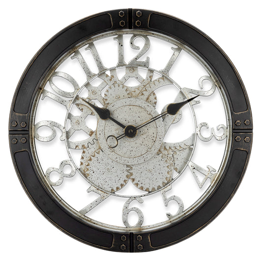 Westclox 16" Industrial Gears Wall Clock – Silver Patina on Black