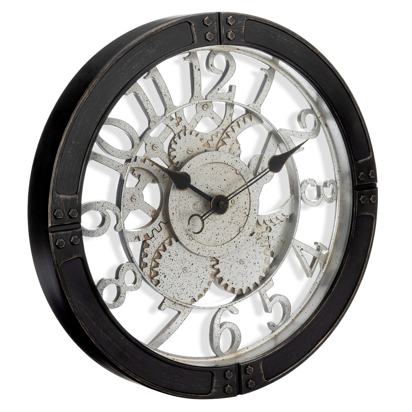 Westclox 16" Industrial Gears Wall Clock – Silver Patina on Black