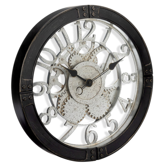 Westclox 16" Industrial Gears Wall Clock – Silver Patina on Black