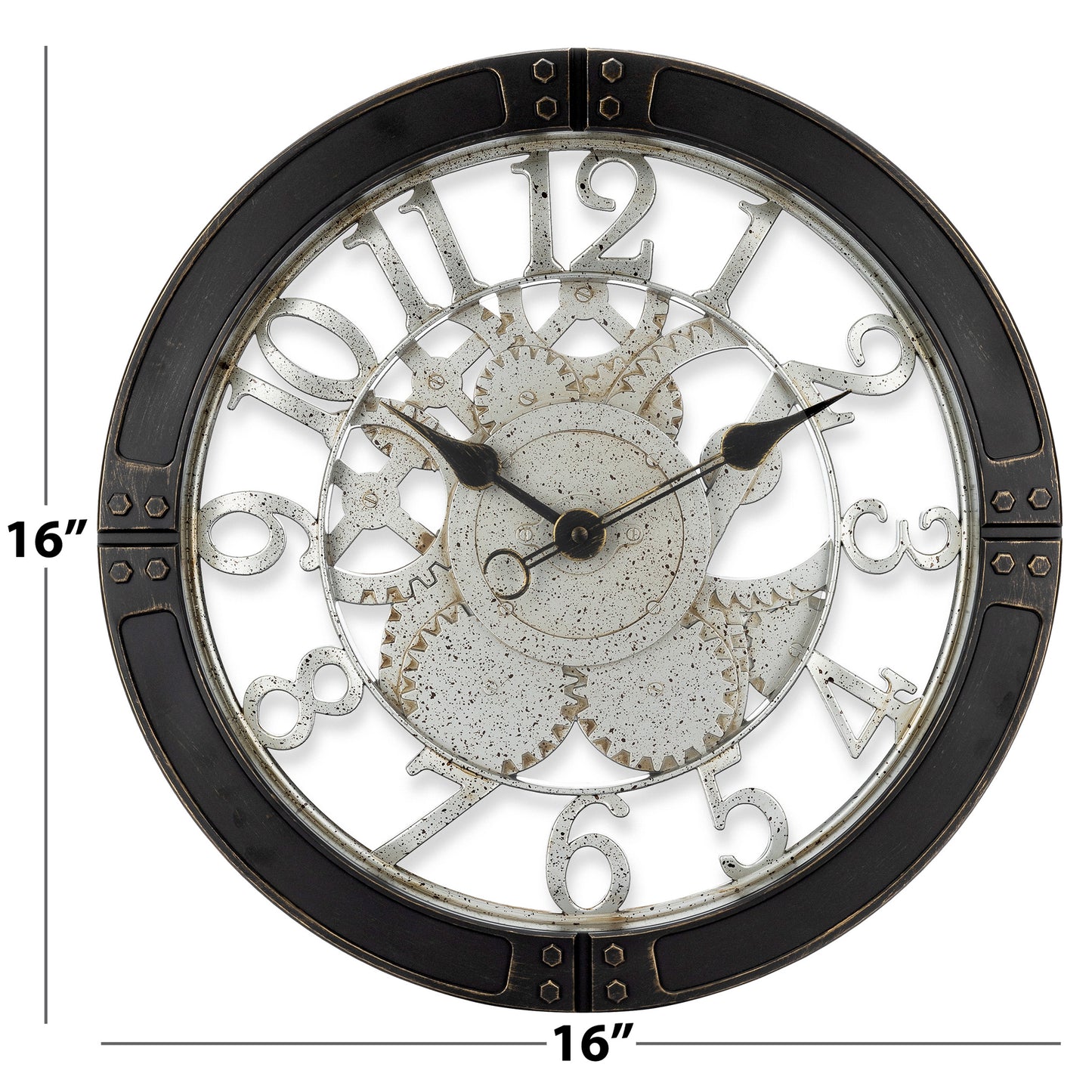 Westclox 16" Industrial Gears Wall Clock – Silver Patina on Black