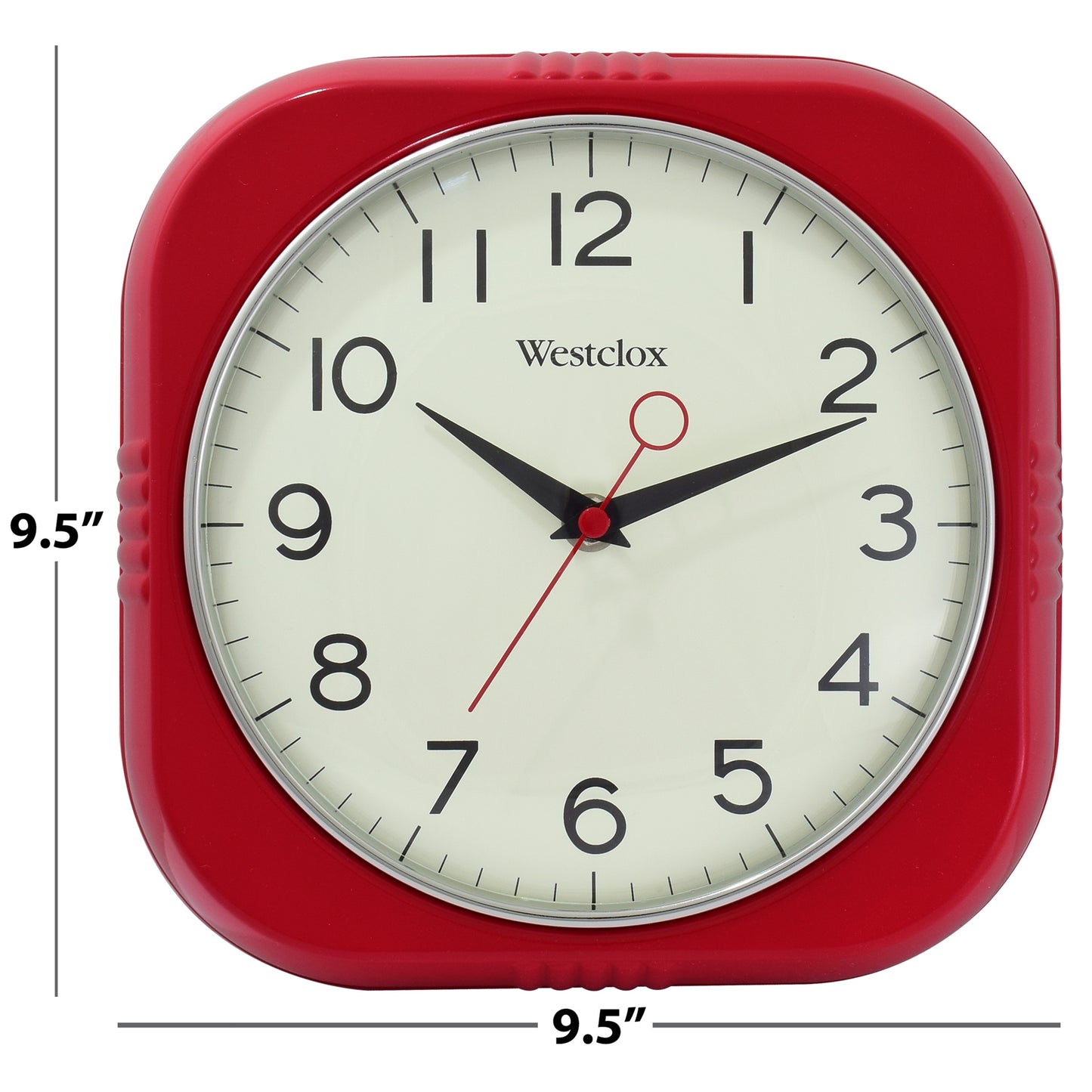 Westclox 9.5" Red Retro Square Wall Clock – Gloss Finish & Chrome Bezel