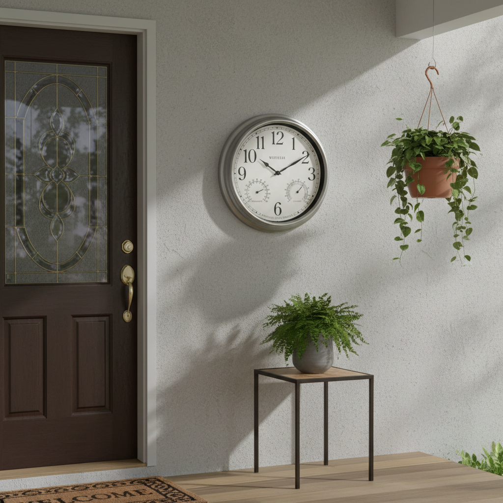 Westclox 15.75 Inch Weather Resistant Outdoor Wall Clock with Temperature and Humidity Display