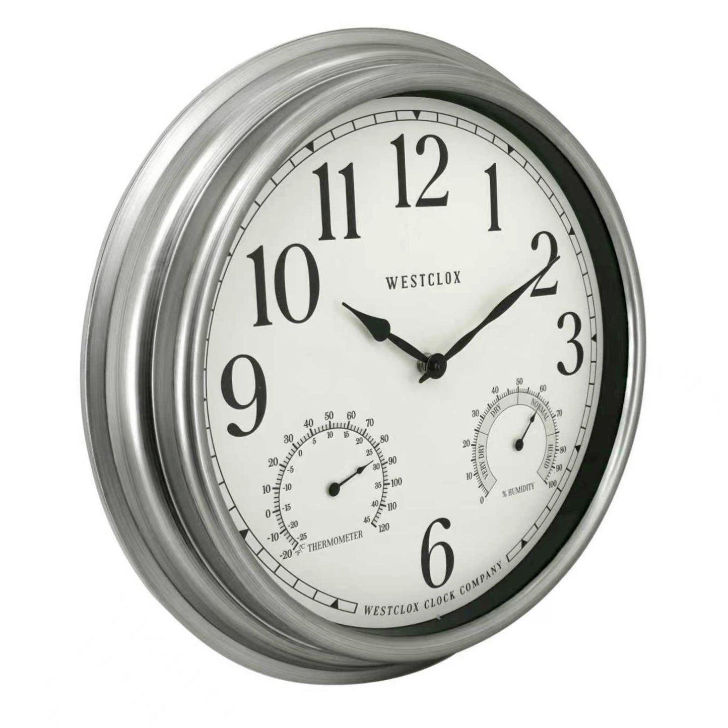 Westclox 15.75 Inch Weather Resistant Outdoor Wall Clock with Temperature and Humidity Display