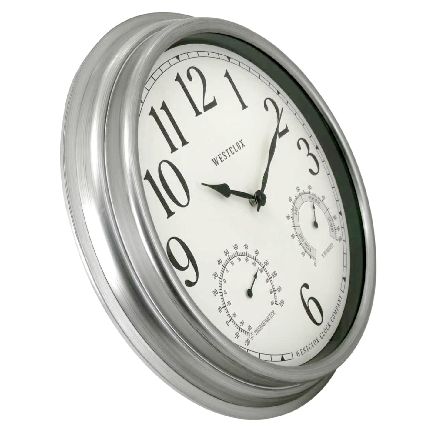 Westclox 15.75 Inch Weather Resistant Outdoor Wall Clock with Temperature and Humidity Display